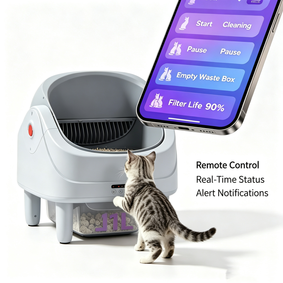 Self Cleaning Litter Box, Open Top Automatic Cat Litter Box for Multiple Cats with App Control, Smart Safety Sensors, Self Clean Litter Box with 3-Level Odor Control, UV Blue Light, 2 Roll Liners