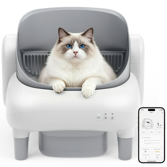 Cumrige Self Cleaning Litter Box, Open Top Automatic Litter Box with App Control for Multiple Cats, Safety Sensors Protection, Large Waste Bin
