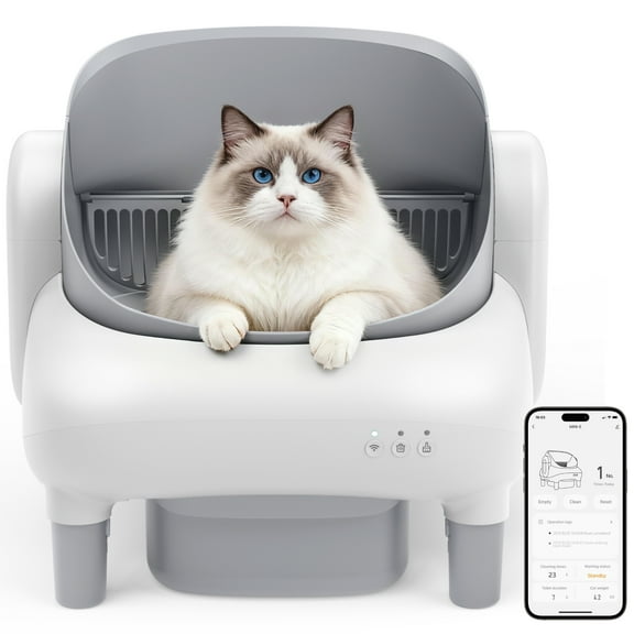 Cumrige Self Cleaning Litter Box,Open Top Automatic Litter Box with App Control for Multiple Cats, Safety Sensors Protection,Large Waste Bin