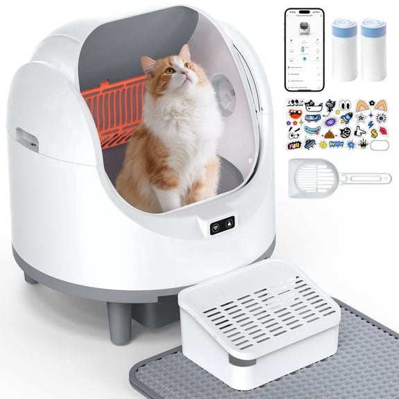 Self Cleaning Litter Box,  for Multi Cat, Odor Removal, Health Monitoring, Large Capacity Litter BoxApp+ Panel ControlUltra-Quiet Motor