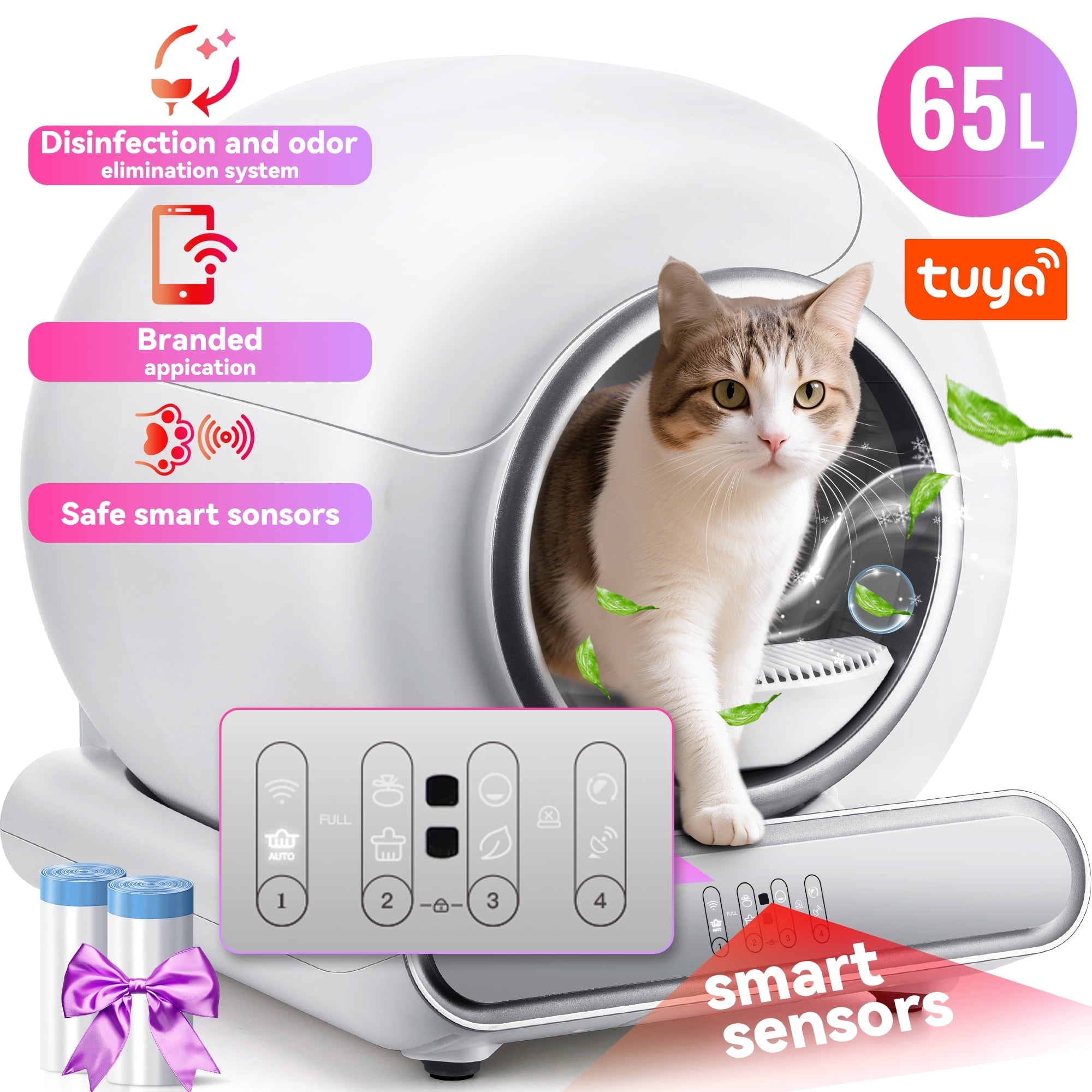 Walmart Saving of  Self Cleaning Litter Box, Automatic Cat Litter Box Self Cleaning for Multiple Cats, Smart Litter Box Scoopfree Covered Ultra Cleaning -Odor Removal -APP Control Smart Litter Box, White