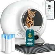 Petcove Self-Cleaning Litter Box for Multiple Cats with Auto Safety Sensors and Smart App Control - Gray 3 bag rolls and mat bundle