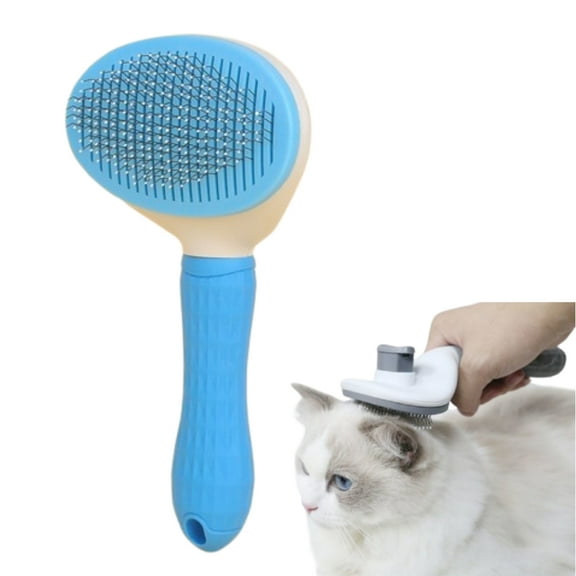 Self-Cleaning Pet Brush - 1-Button Retractable Comb w/150° Adjustable Teeth & Ergonomic Grip for Cats/Dogs