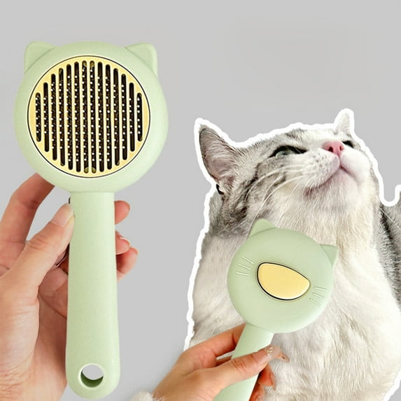 Self-Cleaning Pet Comb, Perfect for Dogs and Cats to Detangle Hair and Reduce Shedding, Durable Needle Comb That Grooms Fur Easily, Essential Tool for Pet Owners to Keep Pets Neat, Green, 1pcs