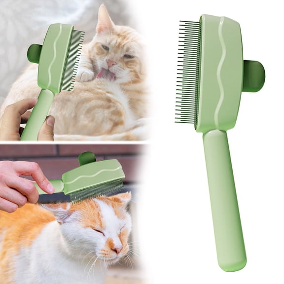 Self-Cleaning Pet Grooming Brush with One-Click Release Button, Stainless Steel Teeth Flea Lice Comb, Deshedding Hair Removal Brush for Cats and Dogs