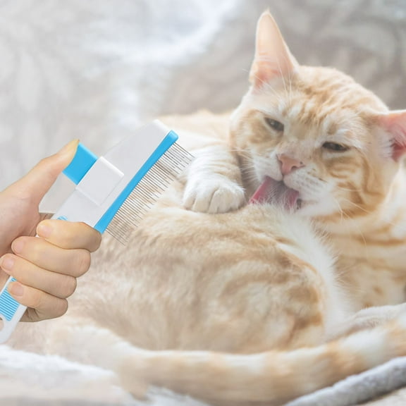 Pet Supplies Cat Grooming Comb with Release Button Pet Hair Removal Brush for Indoor Cats and Dogs Flea Comb for Shedding Easy Cleaning Grooming Tool