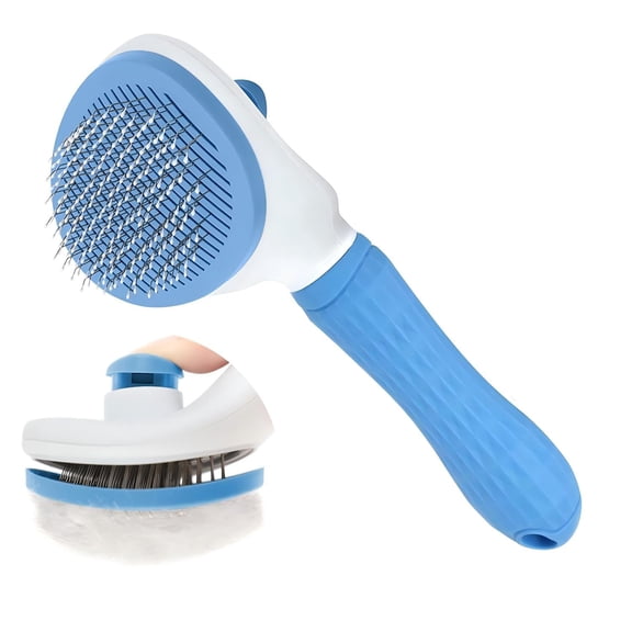 Self Cleaning Pet Shedding Brush, Dog Cat Deshedding Tool for Long Short Hair, Undercoat Grooming Rake with Stainless Steel Teeth, Gentle Fur Remover for Skin, Perfect for Home Use, Blue
