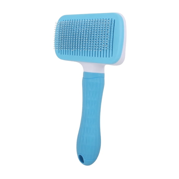 Self-Cleaning Pet Slicker Brush, Square Fine Pin Grooming Comb for Dogs & Cats, Soft Round-Tipped Pins, Non-Slip Handle, Removes Loose Hair & Mats, Multiple Colors Available (Blue)