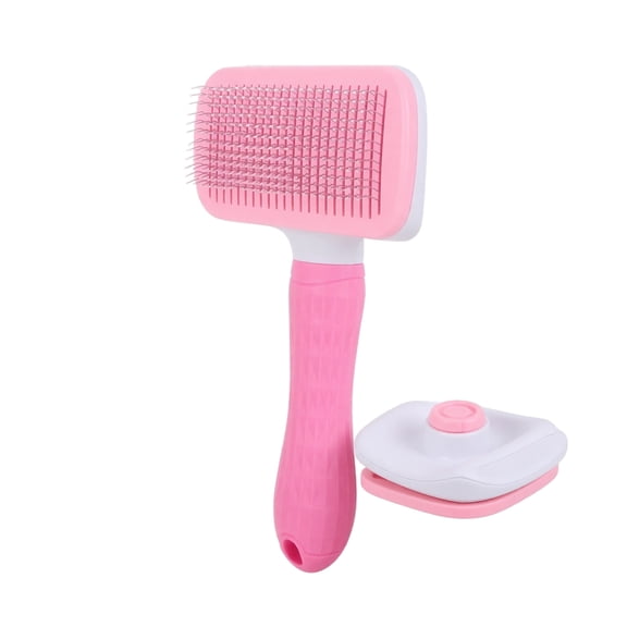Self-Cleaning Pet Slicker Brush, Square Fine Pin Grooming Comb for Dogs & Cats, Soft Round-Tipped Pins, Non-Slip Handle, Removes Loose Hair & Mats, Multiple Colors Available (Pink)