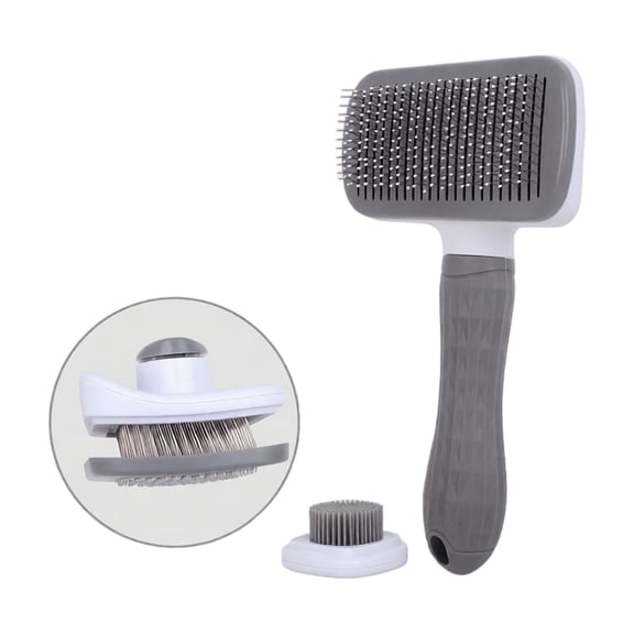 Self-Cleaning Pet Slicker Brush, Square Fine Pin Grooming Comb for Dogs & Cats, Soft Round-Tipped Pins, Non-Slip Handle, Removes Loose Hair & Mats, Multiple Colors Available (Gray)