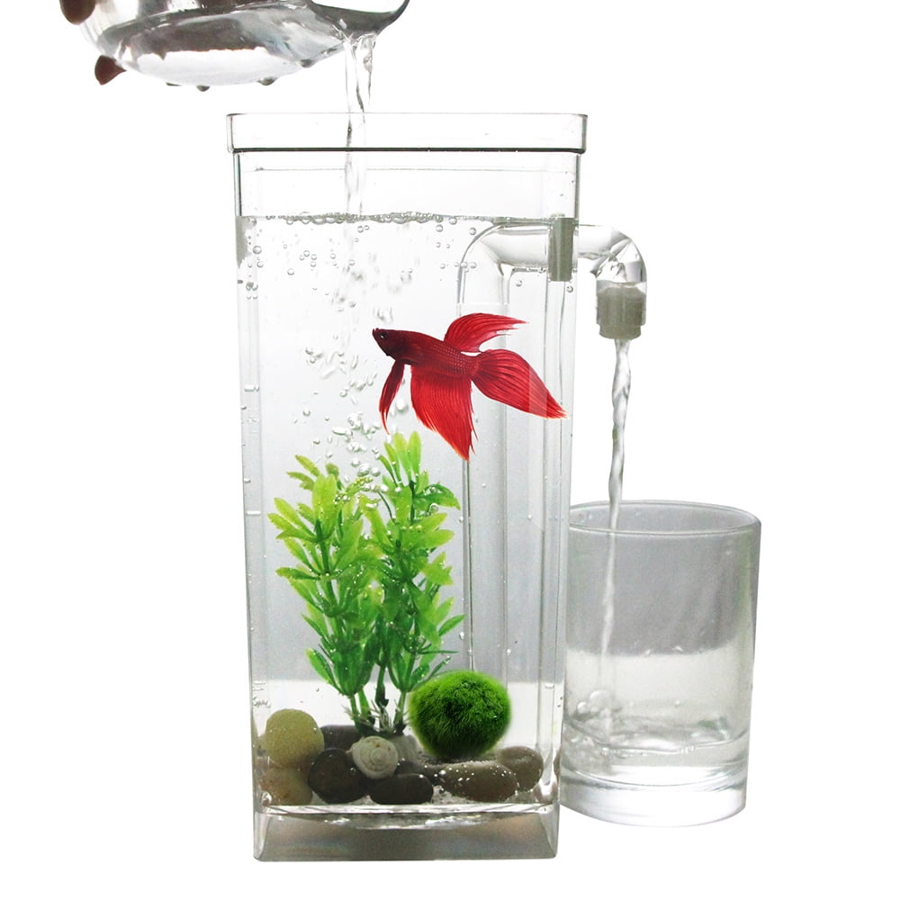 Self Cleaning Plastic Fish Tank Desktop Aquarium Betta Fishbowl for Office Home Decor square