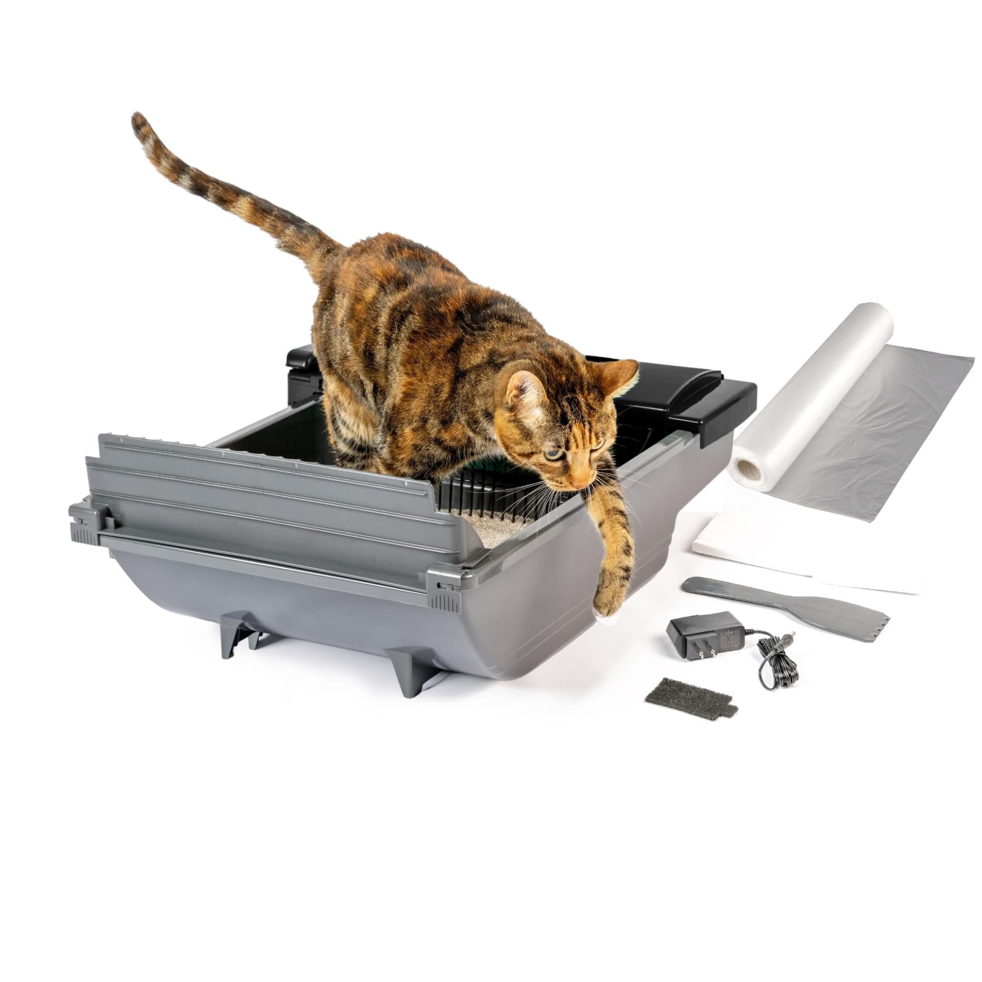 Self Cleaning Semi Automatic Cat Litter Box - Smart Scoop With 18 Bags & Carbon Filter For Up To Two Cats 6-16 Pounds