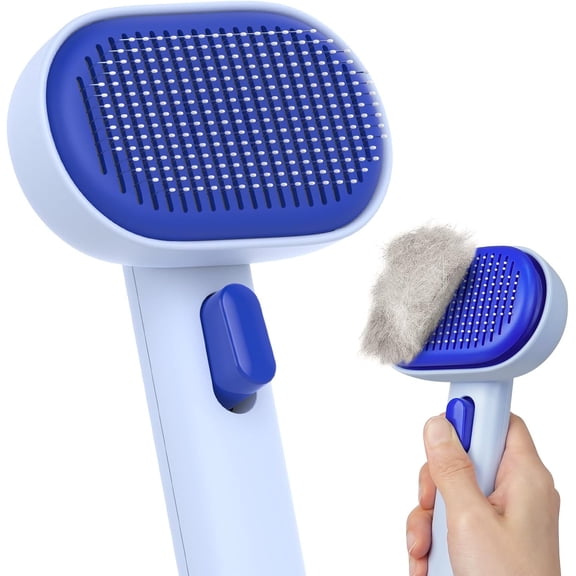Self Cleaning Slicker Brush,  Brushes for Indoor Cats, Horses  Deshedding Brush, Pet Massage Removes Loose , Blue