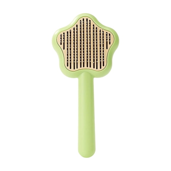 Self-Cleaning Slicker Brush with Cartoon Design, Stainless Steel Pet Needle Comb for Dogs and Cats, One-Button Hair Release Shedding Grooming Tool,Green