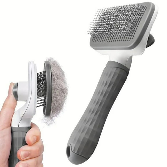 Self Cleaning Slicker Brush,Dog Brush and Cat Brush with Massage Particles,Removes Loose hair & Tangles,Skin Friendly and Promote Circulation(Gray)