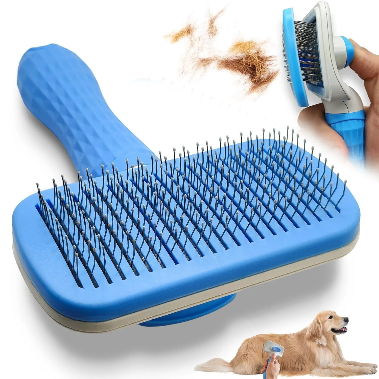 Self Cleaning Slicker Brush, Dog Cat Pet Grooming Brush, Shedding Brush, Comb Rake for Shedding