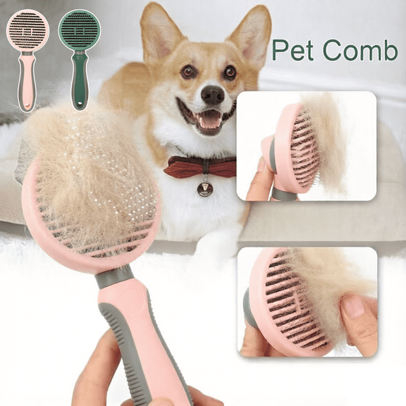 Self-Cleaning Slicker Brush for Dogs and Cats -Pet Hair Grooming Tool with Soft Bristles for Massage and Shedding Control, Easy Clean