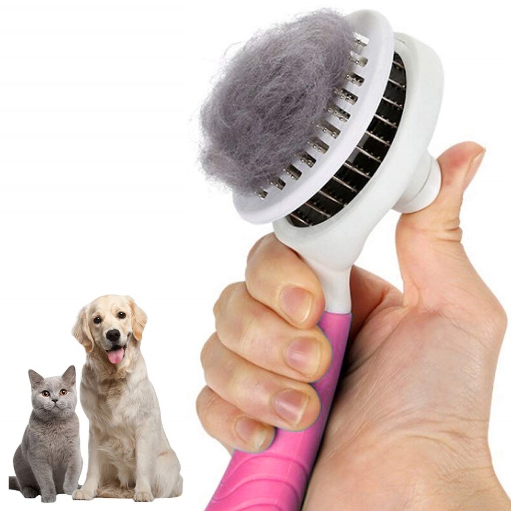 Self Cleaning Slicker Brush,Long & Short Hair Pets Gently Removes Loose Undercoat, Mats and Tangled Hair Dog & Cat Grooming Brush, Skin Friendly