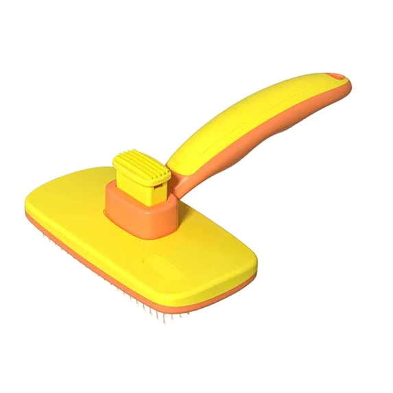 SelfâCleaning Slicker Pet Grooming Brush Ergonomic Handle Deshedding Tool For Dogs Cats Removes Loose Mats Tangles(Yellow-12.3x17.2cm)