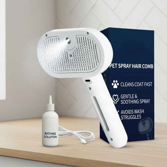Self Cleaning Steamy Pet Brush, Pets Spray Hair Removal Comb - Anti-Static, Dog Grooming Tool with Steam & Self-Cleaning, Skin-Friendly Design + Bathing Solution