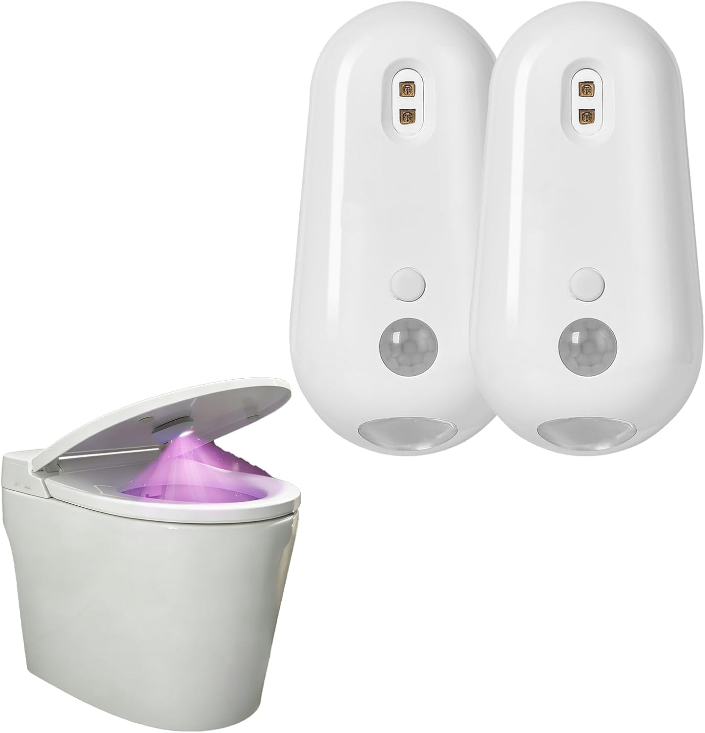 Self Cleaning UV Toilet Light, Motion Activated Rechargeable Toilet Bowl Light with Night Light, Adhesive Mount for Shared Bathrooms Elderly Pet(2PCS)