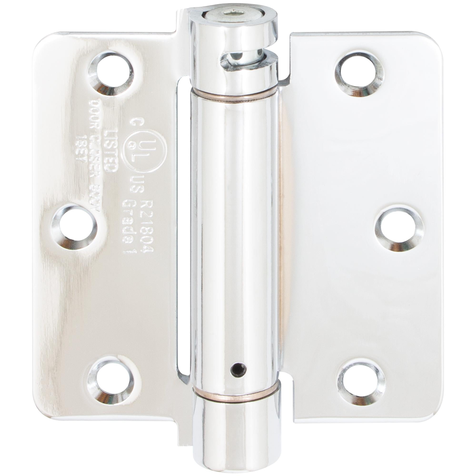 Polished Chrome Adjustable Spring Hinge, 3-1/2 Inches, 1/4" Radius