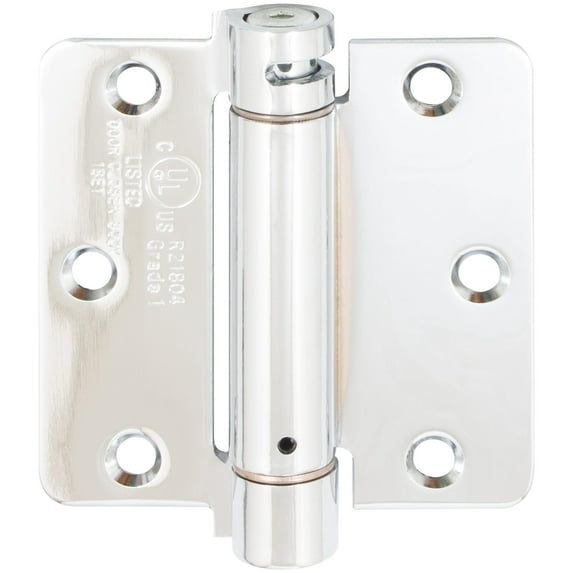 Adjustable Spring Hinge, 3-1/2 Inches, 1/4" Radius Corner, Polished Chrome by Stone Harbor Hardware