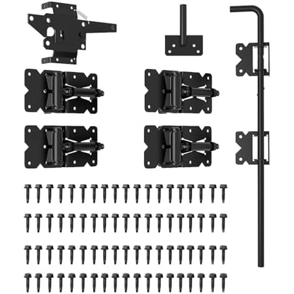 Self Closing Fence Gate Hinges, Latch, 24.02" Drop Rod - Easy to Install, Black Plastic Spraying - Extra-Thick Rod for Wood, Vinyl, Garden, Fence Gates - Safe, Secure, Sturdy, Durable(ZTWJ)