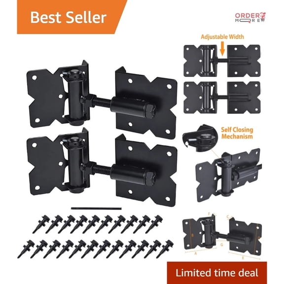 Self Closing Gate Hardware Hinges Heavy Duty Steel 2 Pack Adjustable for Wood...