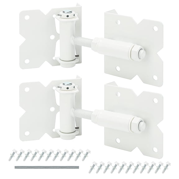 Self Closing Gate Hardware Hinges Heavy Duty for Wooden/Vinyl/PVC Fences,90 Degree Adjustable, with Installation Screws and Swing Adjuster Tool,2 Pack/Set,Black