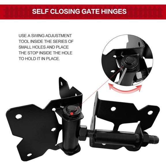 Self Closing Gate Hinges-Heavy Duty Gate Hinges for Wooden Vinyl PVC Fence,90 Degree Adjustable Hinges Outdoor,Gate Hardware Kit with 28 Durable Screws and Swing Adjuster Tool-Black