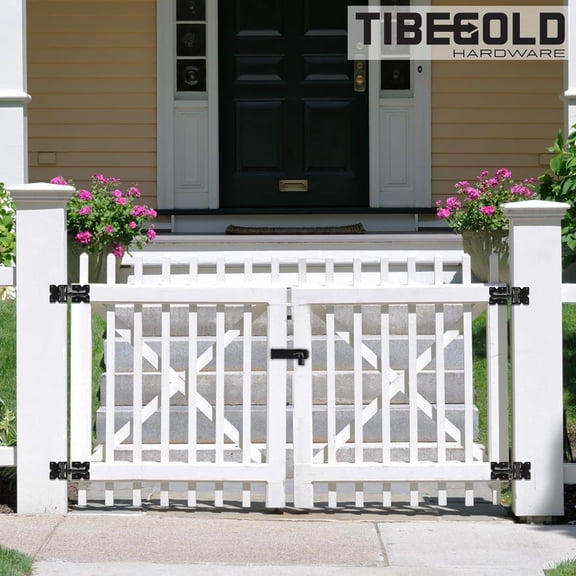 Self Closing Gate Hinges, Heavy Duty Hardware for Outdoor Vinyl/Woodn Fence Gates, 90 Degree Adjustable Gate Hinges Kit, Black Self Closing Hardware with Screw Kits and Swing Adjuster Tool, 4 Pack