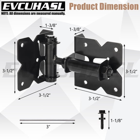 Self Closing Gate Hinges Heavy Duty for Vinyl/Wooden Fence Gates, 90 Degree Adjustable Gate Door Hinges Hardware Kit with Swing Adjuster Tool and Self-Tapping Screws, 4 Pack, Non-Weld Black Finish