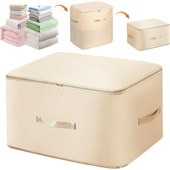 Self Compression Organizer, 21"x 16.5"x 11.8" Storage Tote for Space Saving, Moving Bags with Zipper, Heavy Duty Self Compression Moving Organizer Bag for Comforters (Khaki, Large)