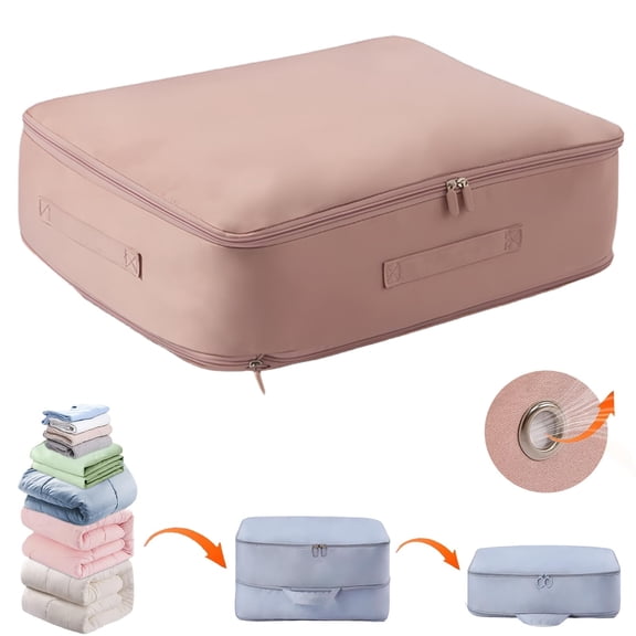 Self Compression Organizer Medium Pink Storage Tote Waterproof Moving Clothes Bag (20.5"x16.5"x5.9" )