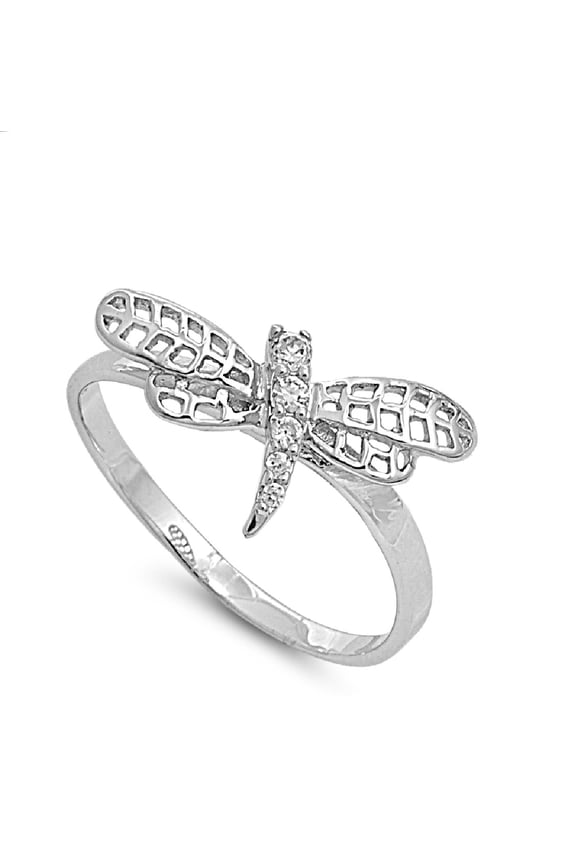 Self Conquer Dragonfly Cubic Zirconia Ring Sterling Silver 925