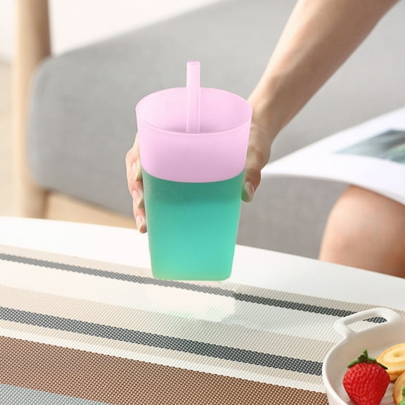 Self-Contained Straw Drinking Cup No Lid, Candy Color Integrated Sippy Cup for Juice, Milk, Water – Durable BPA-Free Plastic Childs and Summer Beverage Cup