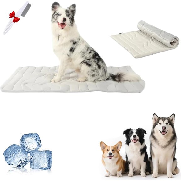 Self-Cooling Mat for Dogs & Cats, Self-Cooling Ice Silk Pet Cooling Pad, Non-Slip Washable Breathable Summer Mat for Large Pets
