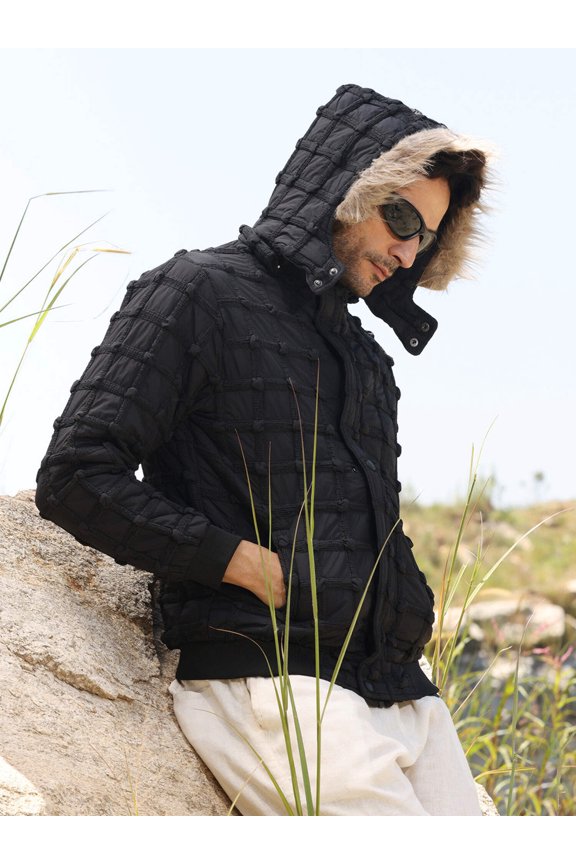 Self-Design Puffer Jacket With Fleece Hood