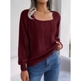 thumbnail image 1 of Self Design Scoop Neck Ribbed Pullover (L, DarkRed), 1 of 7