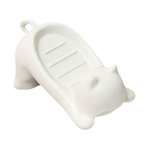 Self-Draining Ceramic Cat Soap Dish with Drainage Holes, Cute Soap Sponge Holder with Drain, Non-Slip Animal Shaped Tray for Bathroom Decor