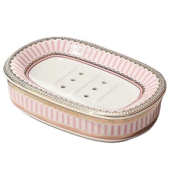 Self Draining Ceramic Soap Dish, Double-layer Bar Soap Tray with Elegant Patterns