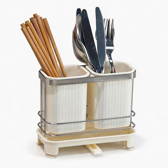 Self-Draining Kitchen Utensil Holder, Hollow Out Rustproof Cutlery Drainer, Countertop Chopstick Spoon Storage Organizer for Home Kitchen Decor