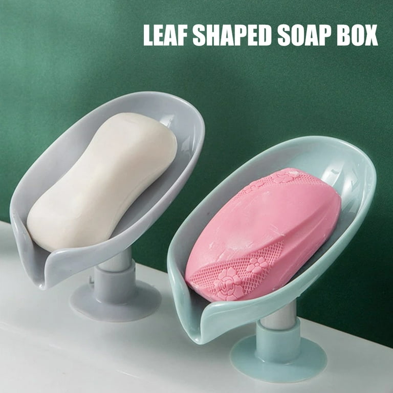 JTWEB Self Draining Soap Box No Punching Leaf Shape Dish Tray Decorative Soap Holder for Bathroom Kitchen Green, Size: 13*8cm