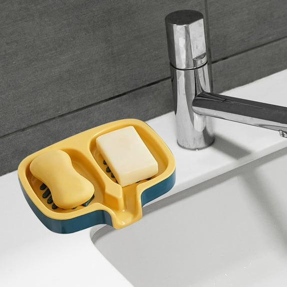 Self Draining Soap Dish Holder for Bathroom and Kitchen Sink, ABS Plastic Soap Saver Tray with Slant Design to Keep Soap Dry, Extend Soap Life, Organize Makeup Sponges and Jewelry