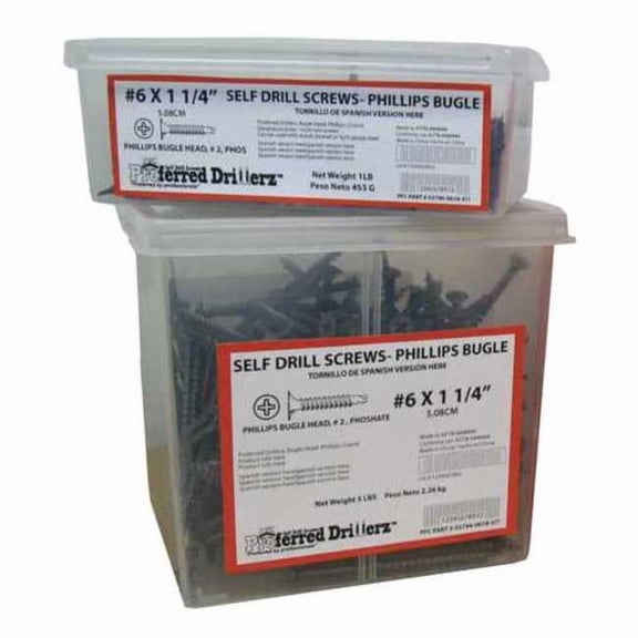 Self-Drilling Screw, #6, 1-1/8 in, Phosphate Steel Bugle Head Phillips Drive, 1200 PK
