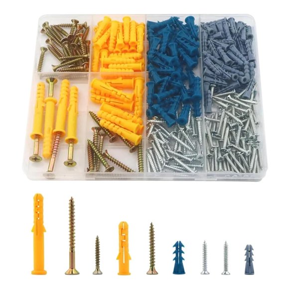 Self Drilling Drywall Anchors 300 PCS Plastic Drywall Anchors and Galvanized Flat Head Screws Assortment Kit with Organizer Box