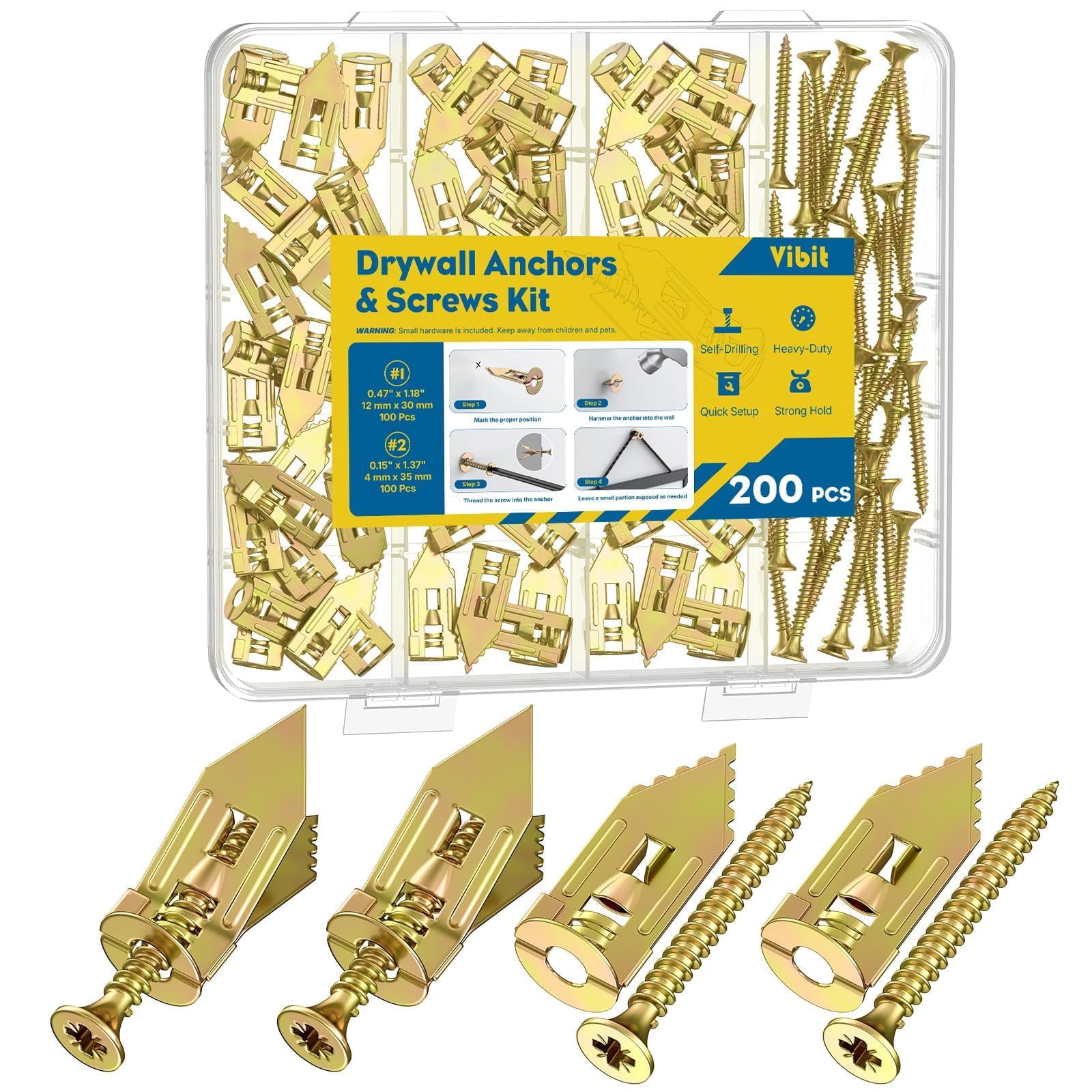 Self Drilling Drywall Anchors, Heavy Duty Wall Anchors for Drywall, Metal Dry Wall Anchors and Screws Kit, Carbon Steel Sheetrock Anchors with #6 x 1 3/8" Screws, Picture Hanging Kit, 50 Pcs