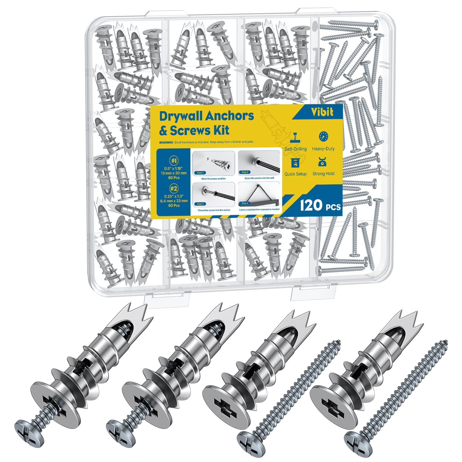 Self Drilling Drywall Anchors, Heavy Duty Wall Anchors for Drywall, Metal Dry Wall Anchors and Screws Kit, Zinc Alloy Sheetrock Anchors with #6 x 1 5/16" Screws, Picture Hanging Kit, 50 Pcs