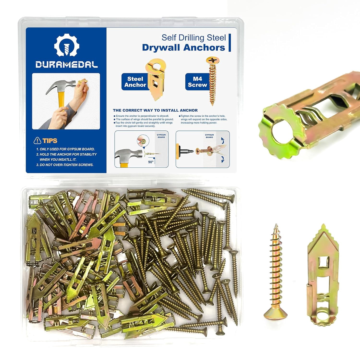 Self Drilling Drywall Anchors with Screws Kit - 100 Pcs Heavy Duty Metal Expansion Anchors for Sheetrock, No Drill Needed, 50lb Rating, 2026 Upgraded Design
